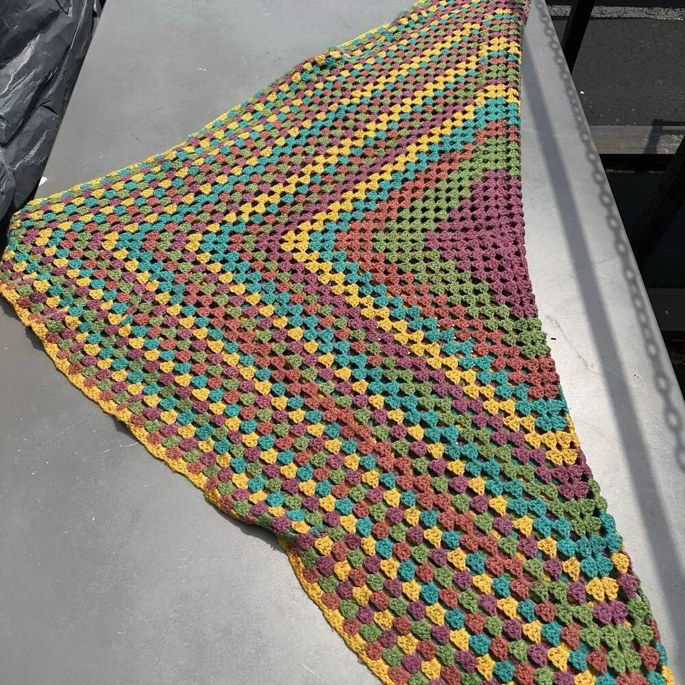 Crocheted Granny Square Multicolor Sofa Throw Afghan 57x57 Vintage Cottagecore